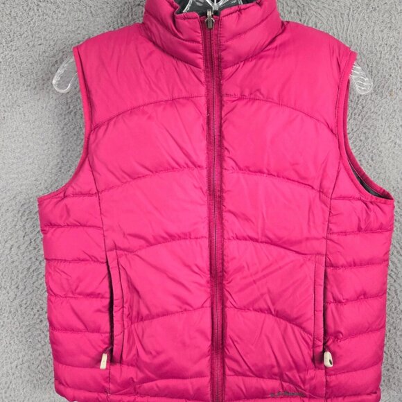 LL Bean Women m Reg full Zip Goose Down Puffer Vest Outdoor Reversible Gray Pink - Picture 1 of 4
